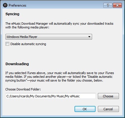 eMusic Download Manager 6.0 : Preferences Window
