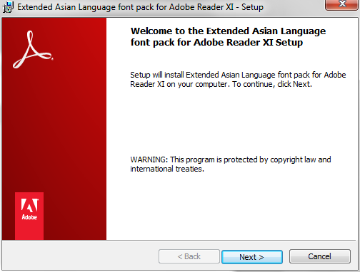 Extended Asian Language font pack for Adobe Acrobat Reader DC : Main window