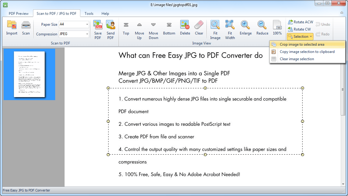 Free Easy JPG to PDF Converter 2.3 : Main Window