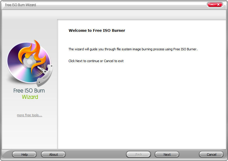 Free ISO Burn Wizard 8.6 : Main window