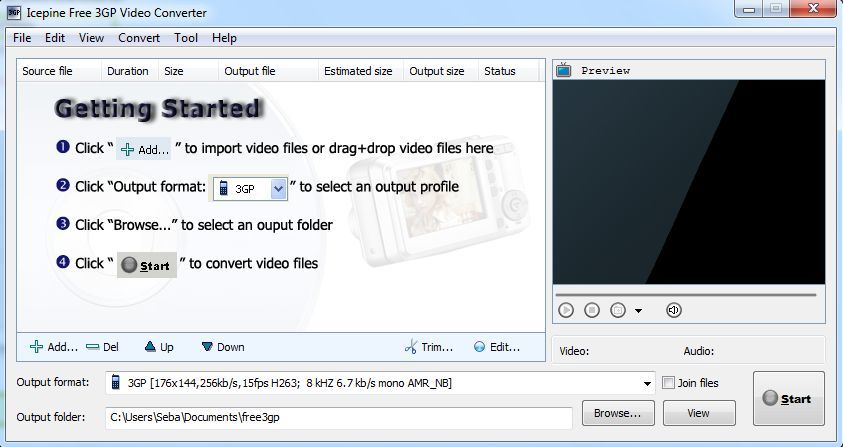 Icepine Free 3GP Video Converter 2.0 : Main window
