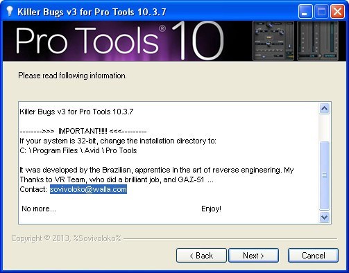 Killer Bugs v3 for Pro Tools : Installation Window