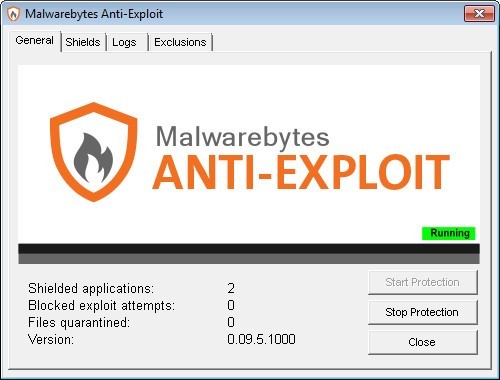 Malwarebytes Anti-Exploit 0.0 beta : Main Window