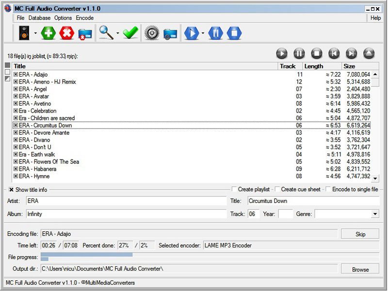 MC Full Audio Converter 1.1 : Main window