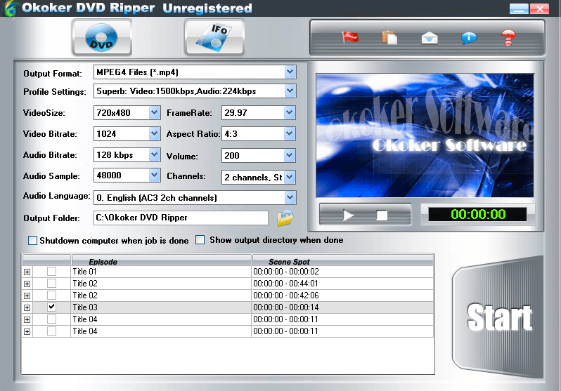 Okoker DVD Ripper : Main window