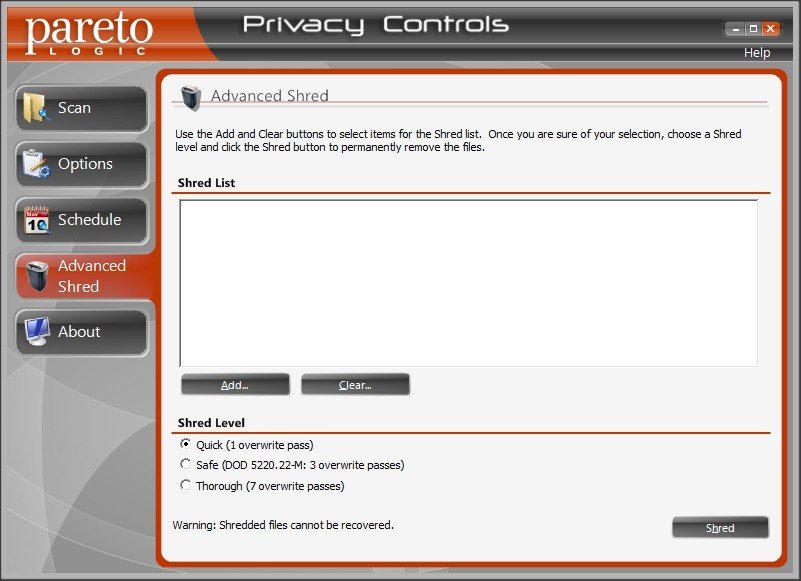 ParetoLogic Privacy Controls 3.2 : Advanced Shred Section