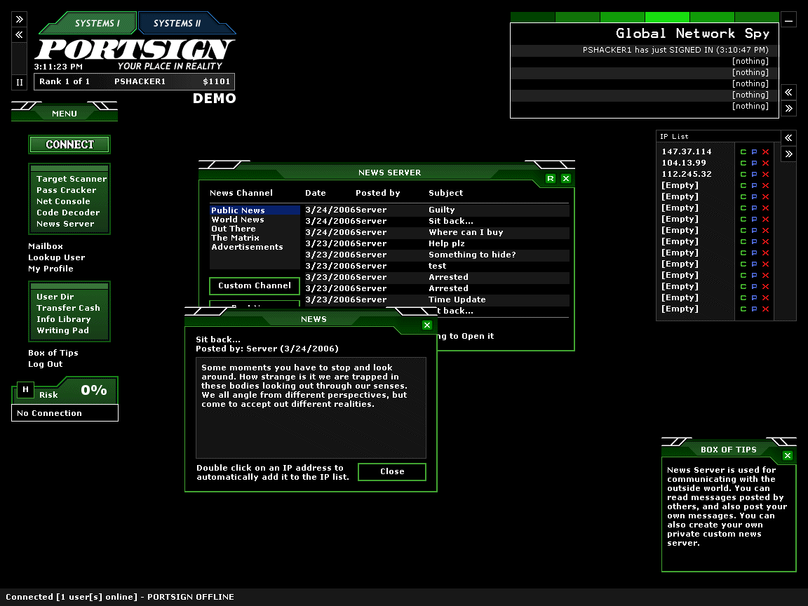 PortSign Hacking Network 2.0 : Main Window