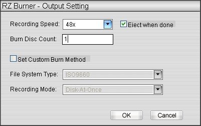 RZ Free Burner 3.0 : Output Settings Window