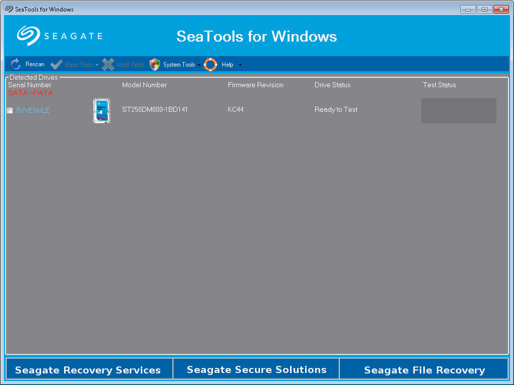 SeaTools for Windows 1.4 : Main window