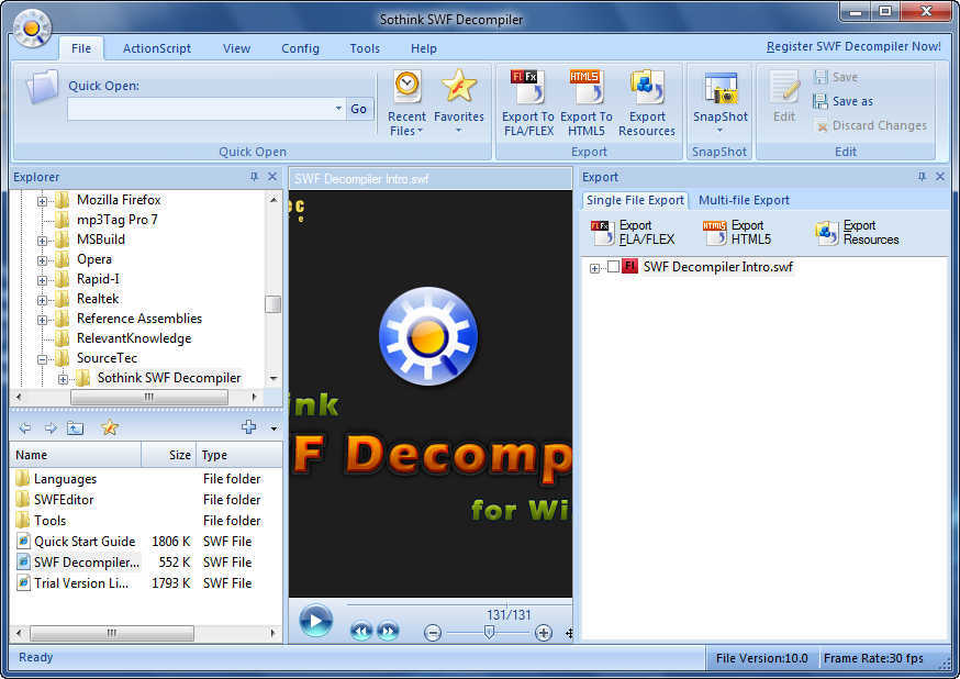 Sothink SWF Decompiler 7.1 : Main window
