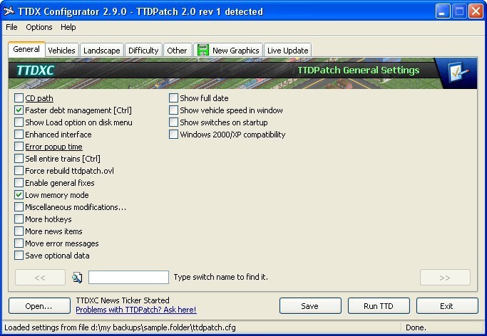 TTDX Configurator 2.9 : Main window