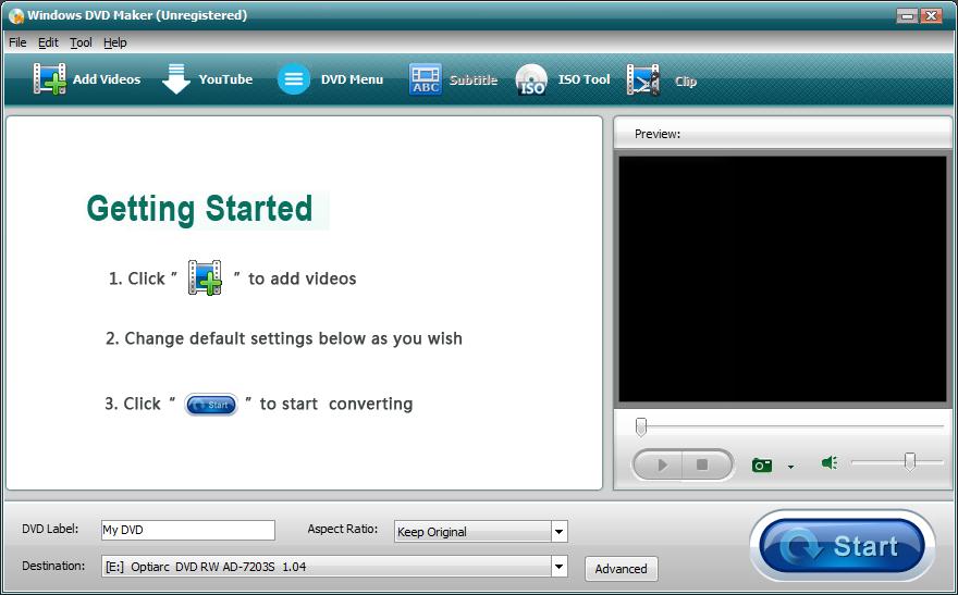 Windows DVD Maker 6.3 : Start Window