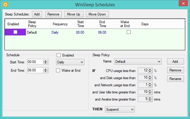WinSleep by MollieSoft 1.1 : Schedules