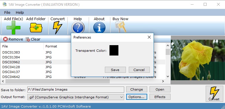 1AV Image Converter 1.0 : Format Preferences