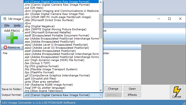 1AV Image Converter 1.0 : Output Formats