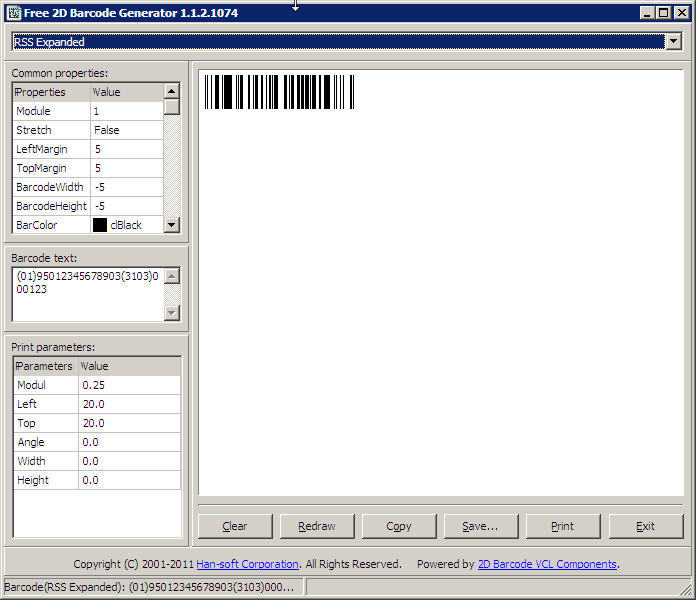2D Barcode VCL Components 1.1 : Main screen