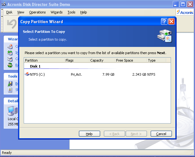 Acronis Disk Director Suite 10.0 : copy partition wizard