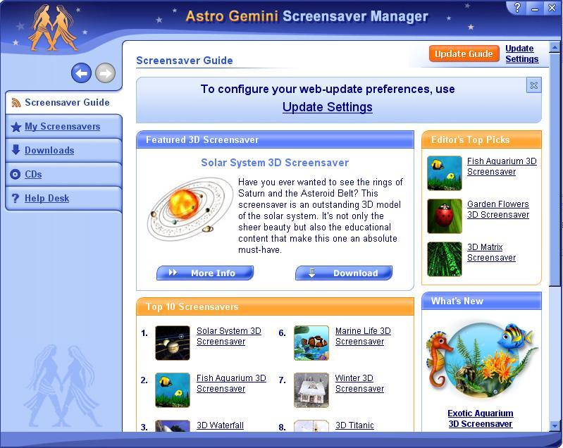 Astro Gemini Screensaver Manager : Screensaver guide