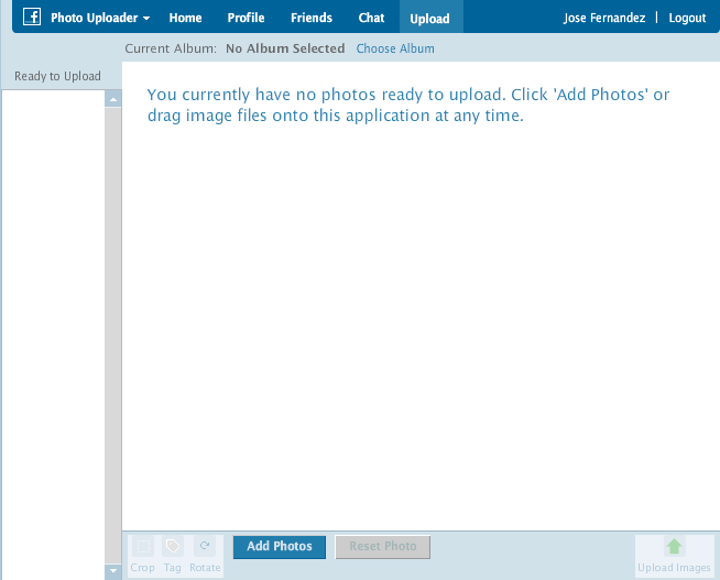 Adobe Photo Uploader for Facebook 1.0 : Uploader window