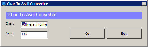 Char To Ascii Converter 1.0 : Main window