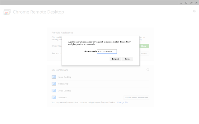 Chrome Remote Desktop 74.0 : Main window
