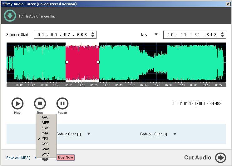 My Audio Cutter 1.1 : Output Formats