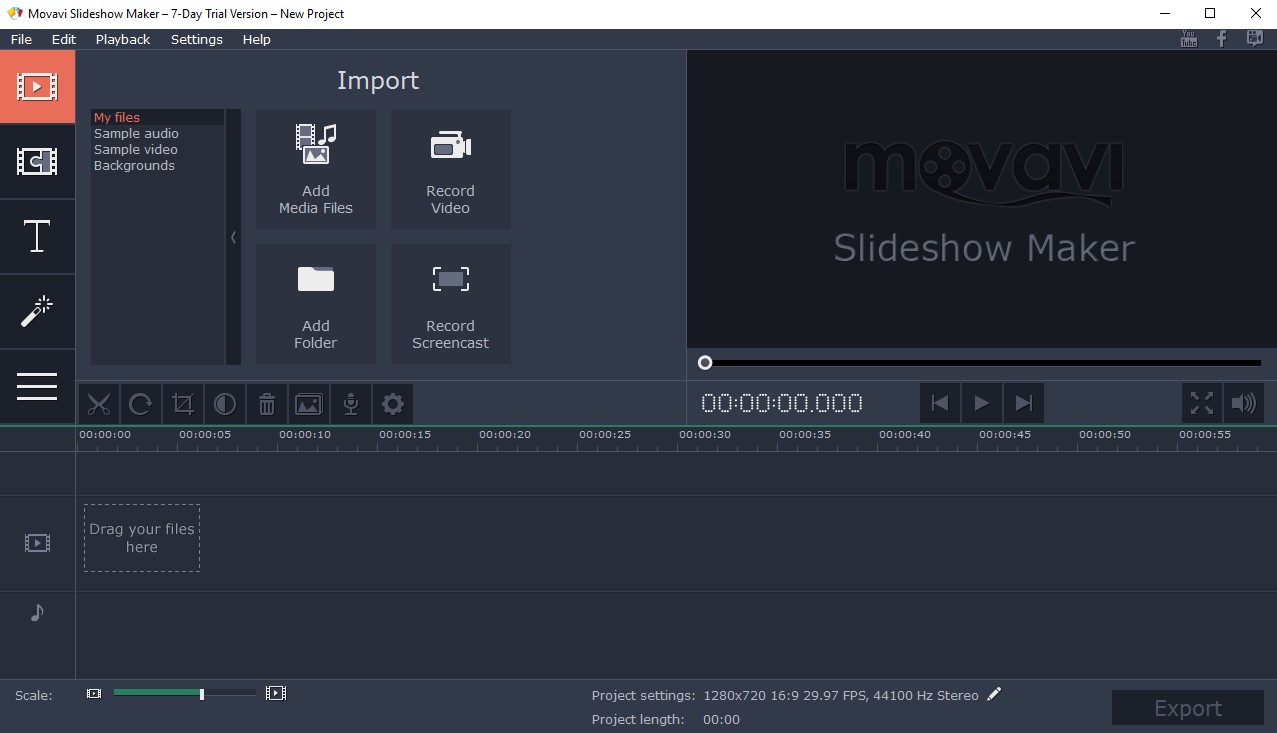 Movavi Slideshow Maker 2.1 : Main window
