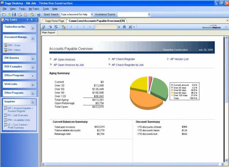 Sage Timberline Office Accounting Client 9.6 : Main window