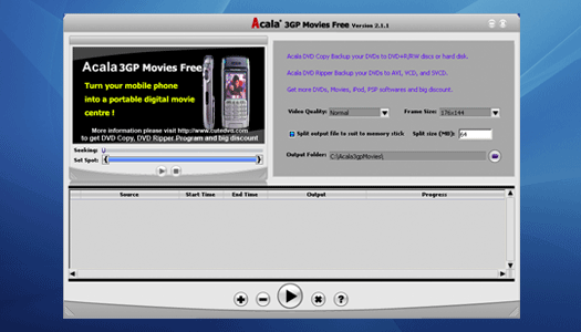 Acala 3GP Movies Free 2.9 : Main Window