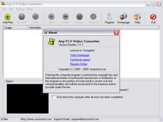 Any FLV Video Converter 3.1 : Main window