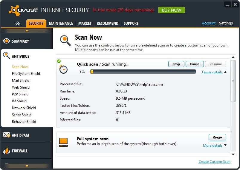 avast! Internet Security 8.0 : Scanning Window