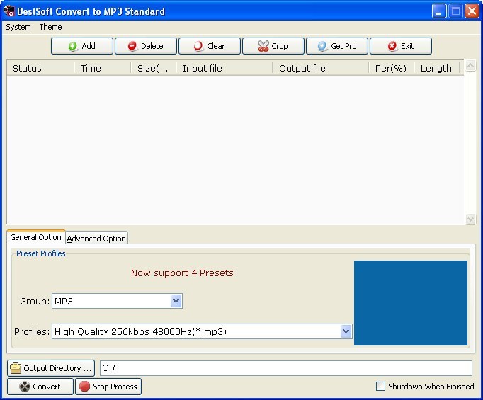BestSoft Convert to MP3 Standard 1.0 : Main window