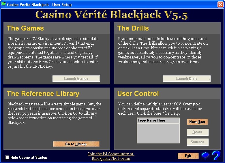 Casino Vérité Blackjack 5.5 : Main window