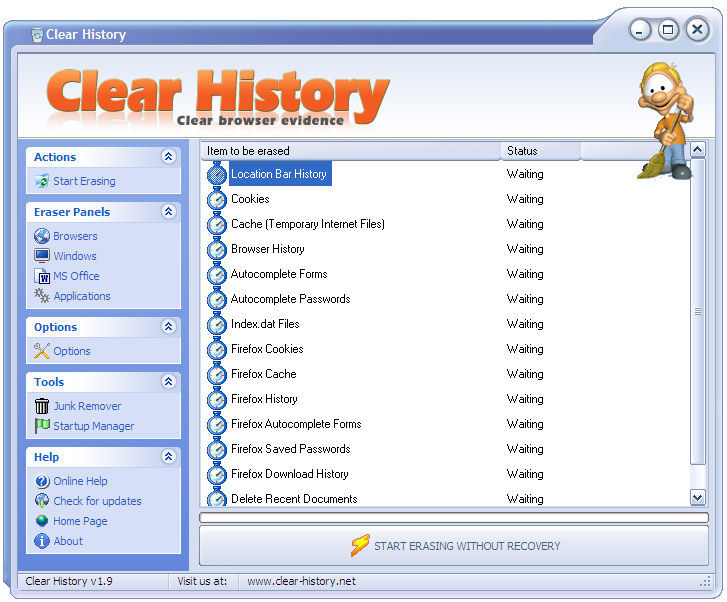 Clear History 1.9 : Main Window