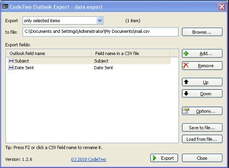 CodeTwo OutlookExport 1.2 : Main Window