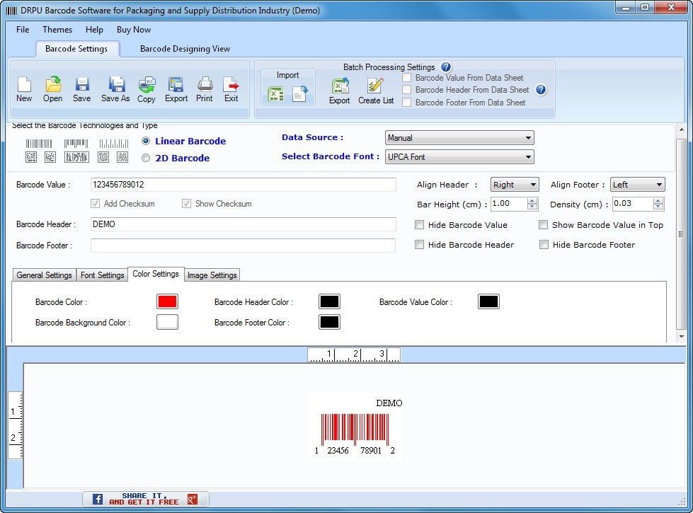 DRPU Barcode Software for Packaging and Supply Distribution Industry 8.2 : Barcode Settings Window