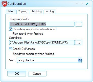 Fancy DVD Copy 3.2 : Configuration misc tab
