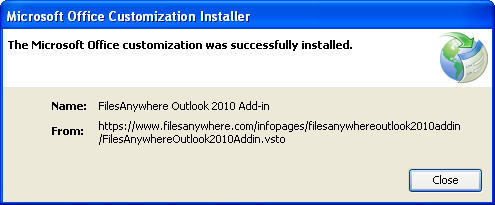 FilesAnywhere Outlook Addin 1.0 : Setup