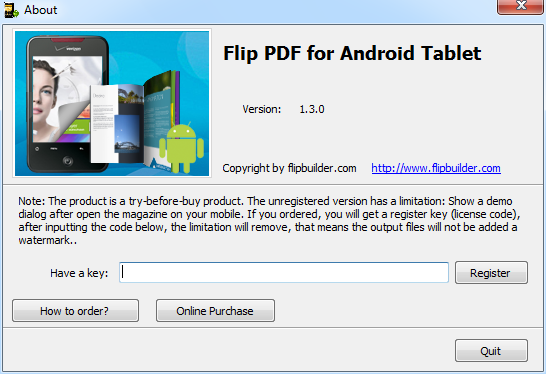 Flip PDF For Android Tablet 1.3 : Main window
