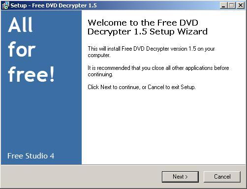 Free DVD Decrypter 1.5 : Setup and version