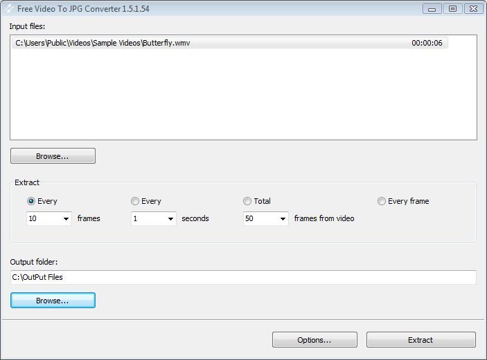 Free Video to JPG Converter 1.5 : Main Window