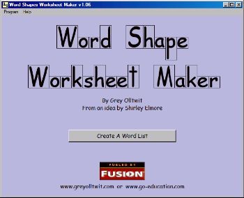 Grey Olltwit's Word Shape Worksheet Maker 1.0 : Main window