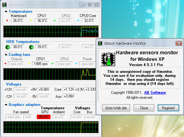 Hardware sensors monitor 4.5 : Main window