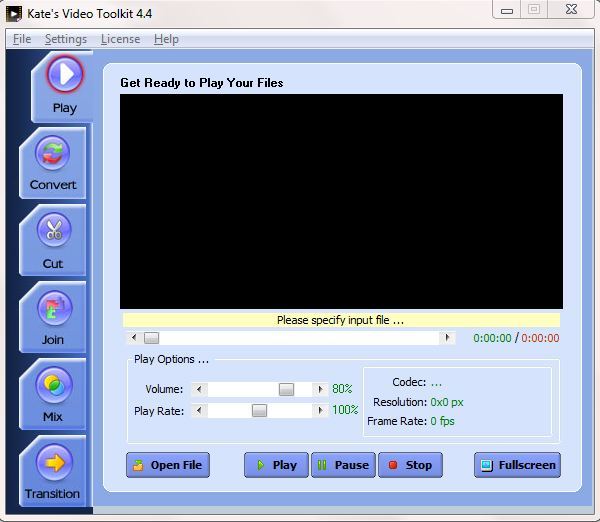 Kate's Video Toolkit 4.4 : Main screen with video player