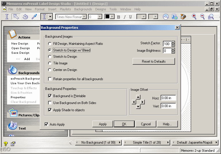 Memorex exPressit Label Design Studio : Properties