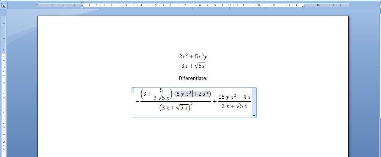 Microsoft Math Add-in for Word 3.5 : Diferentiation Example