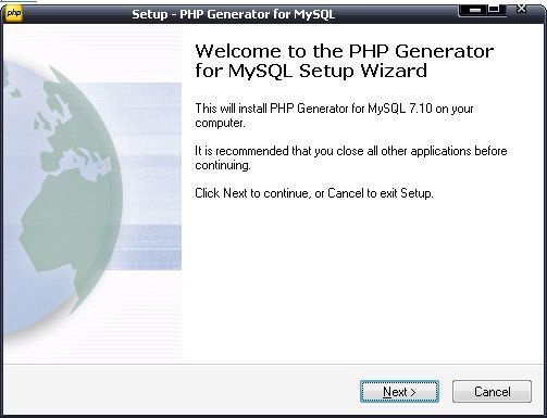 MySQL PHP Generator 7.4 : Easy Setup Wizard