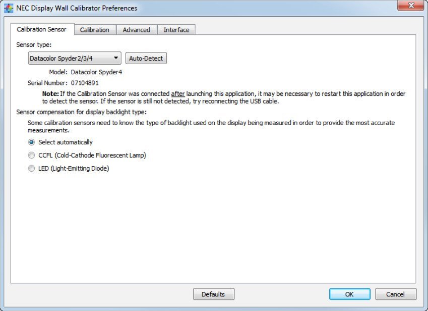 NEC Display Wall Calibrator 1.1 : Preferences Window