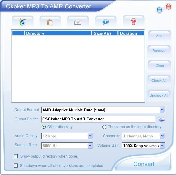 Okoker MP3 To AMR Converter 6.0 : Main window