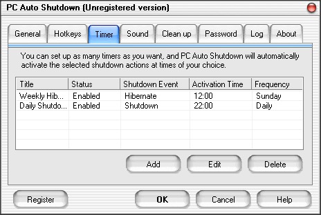 PC Auto Shutdown 6.2 : Timer Tab